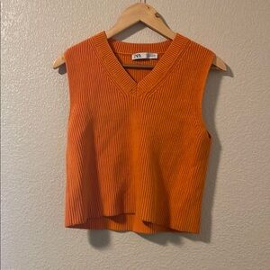 Zara Orange Sleeveless Ribbed Crop Top